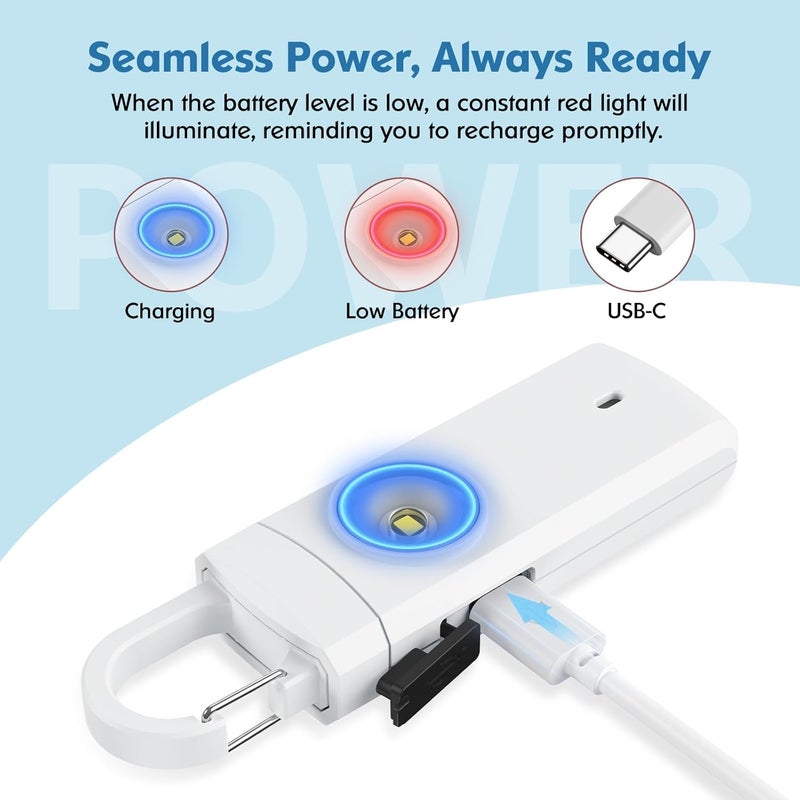 ANKOSHUN Rechargeable Personal Alarms for Women - Christmas Birthday Gifts for Women, Stocking Stuffers for Teen Girl, Daughter, Safety Keychain Flashlight, Siren Alarm, Travel College Essentials (White) - Image 2